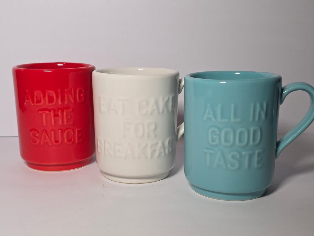 Kate Spade Lenox Mugs 2016-18 All In Good Taste Line Set of 3 Red White Teal